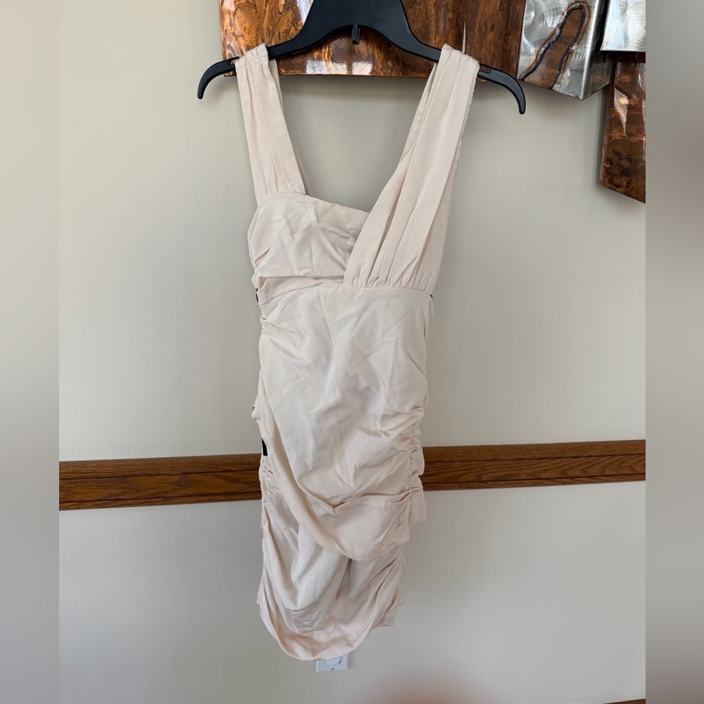 REISS Cream mini dress bodycon rouched size 6